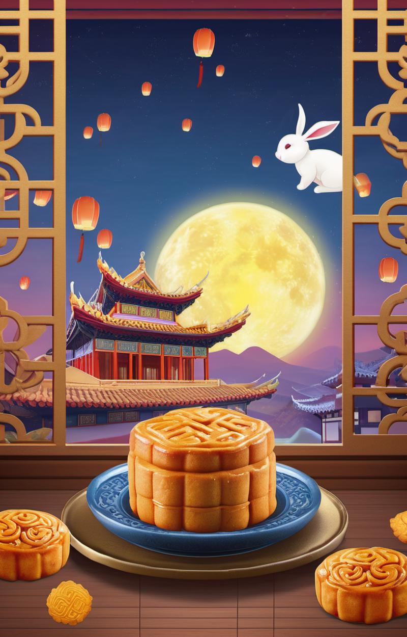 17994-701603404-Renaissance style masterpiece,best quality,_lora_zqhb-000009_0.8_,scenery,bunny,east_asian_architecture,full_moon,poster design,.png